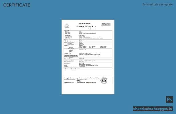 Sterbeurkunde aus Westaustralien (Word-Beispiel)